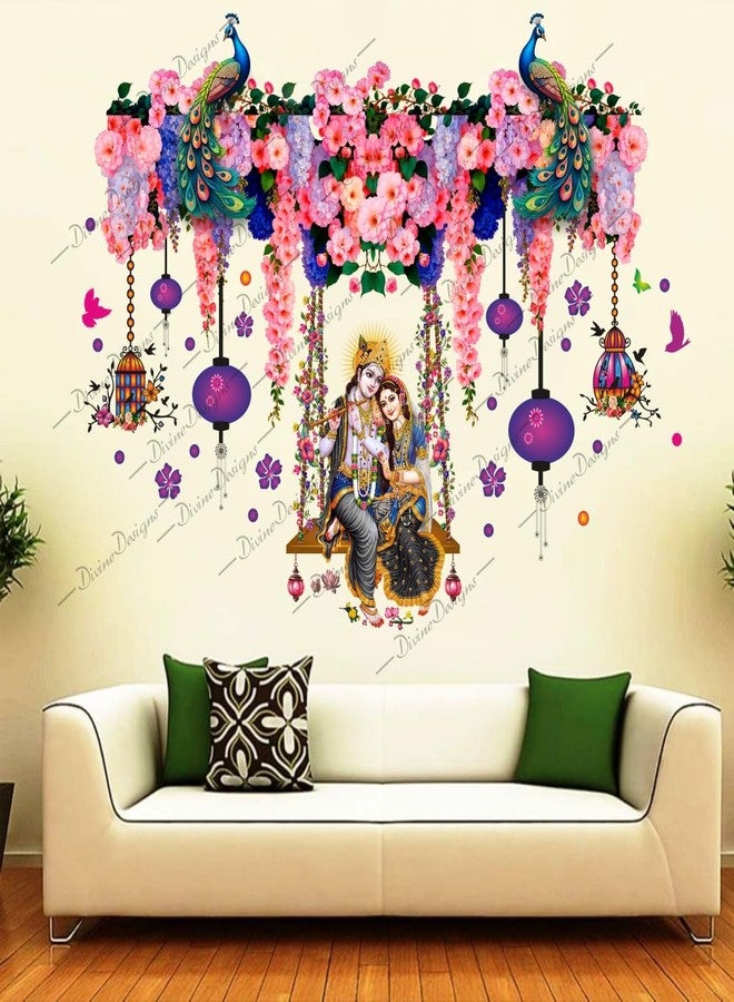 DivineDesigns ملصق حائط من الفينيل PVC بتصميم رادها كريشنا وطاووس وزهور وردية من DivineDesigns (متعدد الألوان) - Image 1